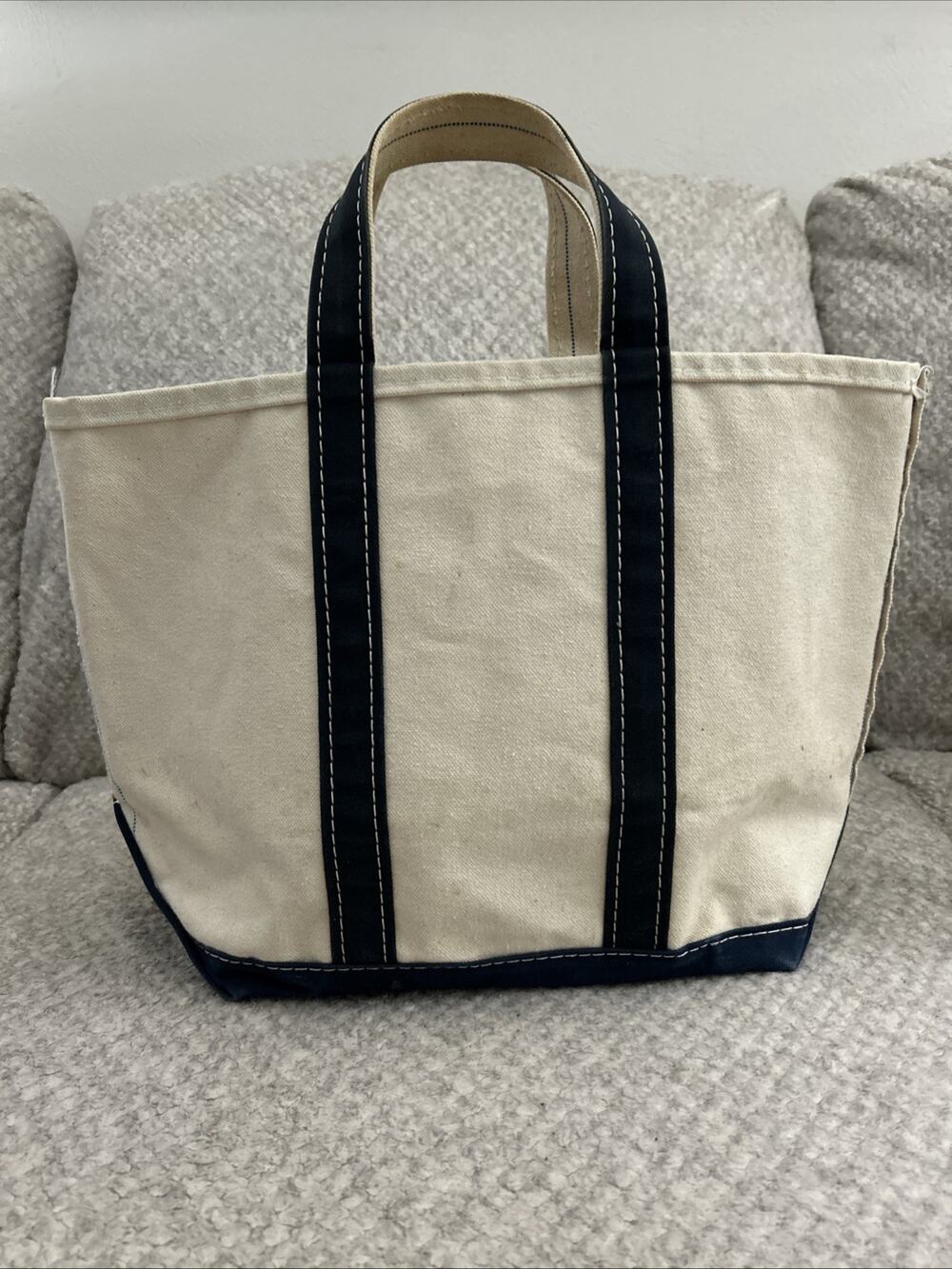 Vintage LL Bean Boat and Tote Bag Blue Canvas Large Stiff 70s 80s USA Freeport